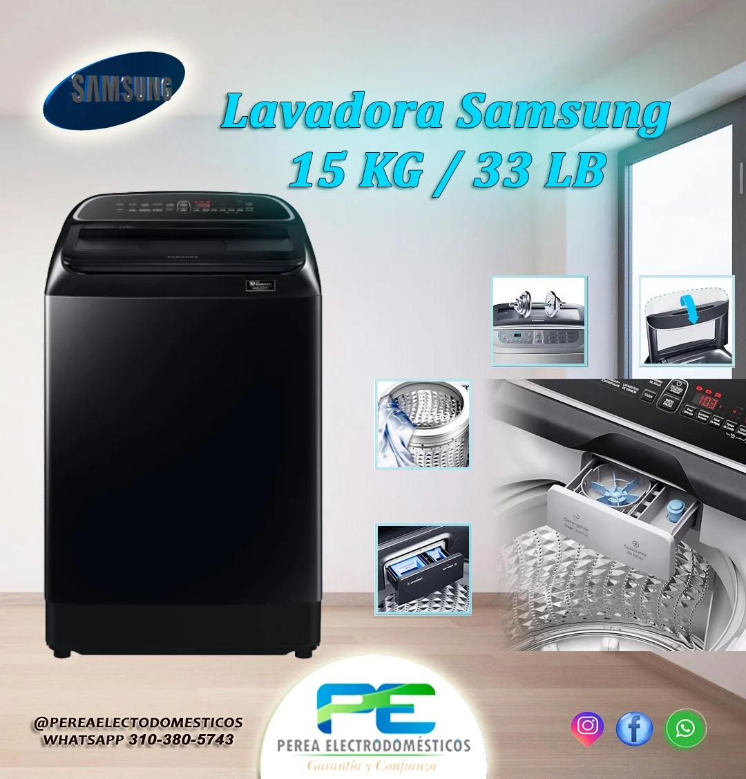 Lavadora Samsung 15 kg Negra